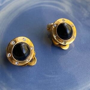Classic Gold-Tone Black Stone Clip-On Earrings